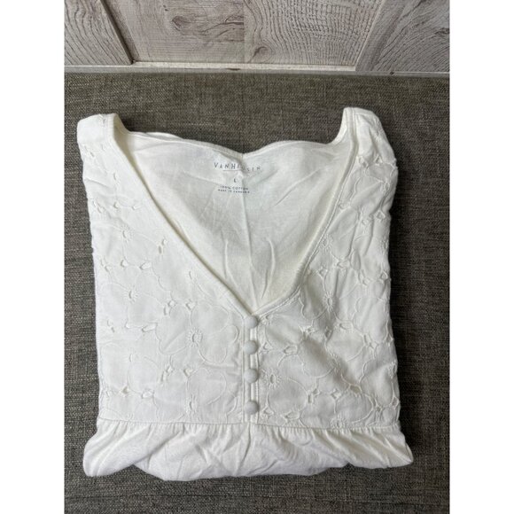 Van Heusen Womens White Embroidered V-Neck Cotton Top Size Large Shirt - Picture 3 of 6